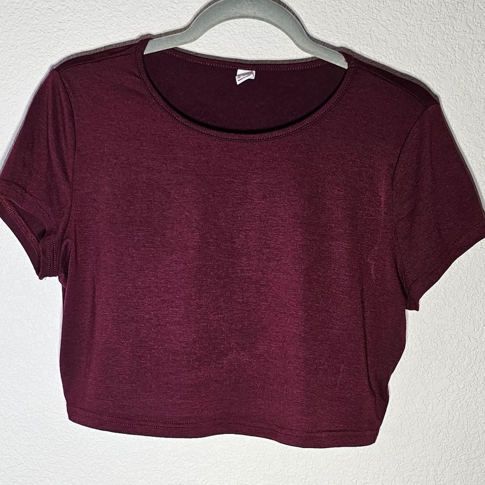 Women's Crop Top XL Maroon Short Sleeve Top NWOT